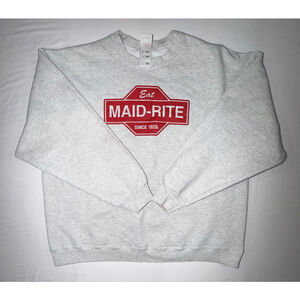 Vintage XL Heavy Gray Maid-Rite Sweatshirt RARE Iowa Midwest Loose Meat sandwich